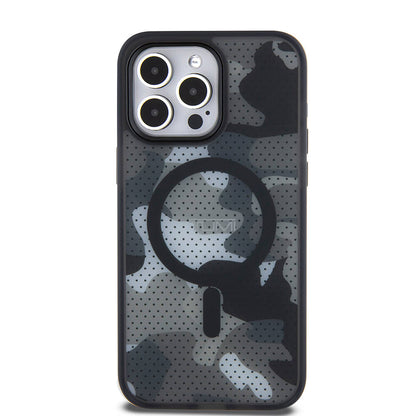 iPhone 15 Pro Max Kılıf TUMI orijinal Lisanslı M-safe Şarj Özellikli Buzlanmış Saydam Ağ Kamuflajı Desenli Kılıf