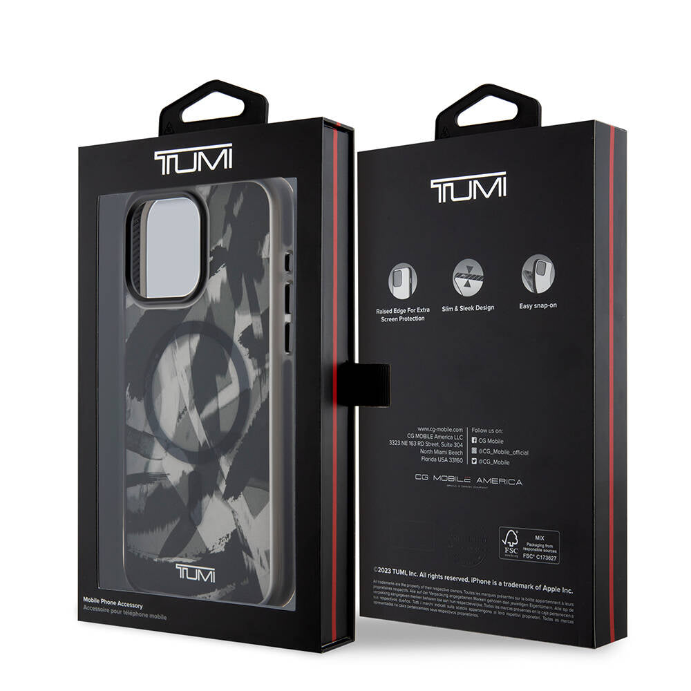 iPhone 15 Pro Max Kılıf TUMI orijinal Lisanslı M-safe Şarj Özellikli Buzlanmış Saydam Fırça Kamuflajı Desenli Kılıf