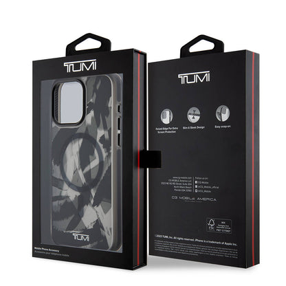 iPhone 15 Pro Max Kılıf TUMI orijinal Lisanslı M-safe Şarj Özellikli Buzlanmış Saydam Fırça Kamuflajı Desenli Kılıf