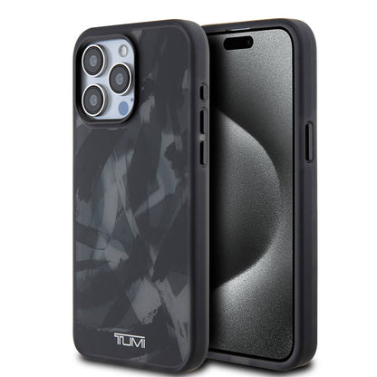 iPhone 15 Pro Max Kılıf TUMI orijinal Lisanslı M-safe Şarj Özellikli Buzlanmış Saydam Fırça Kamuflajı Desenli Kılıf