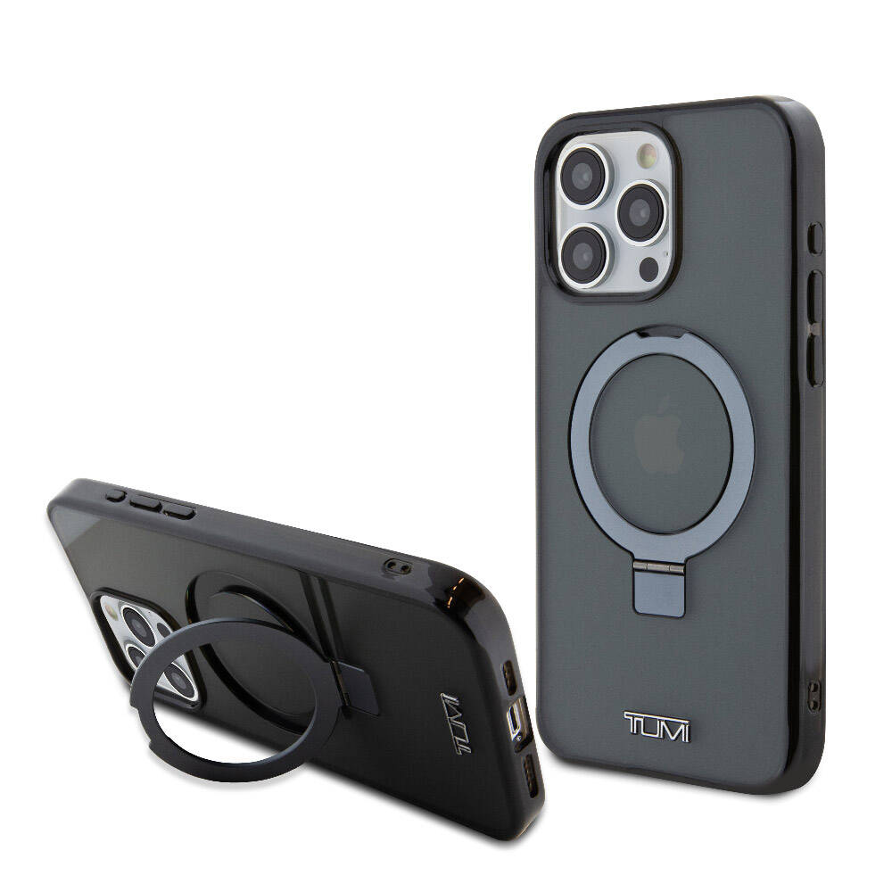 iPhone 15 Pro Max Kılıf TUMI orijinal Lisanslı M-safe Şarj Özellikli PC TPU Metal Logolu Ring Standlı Kılıf