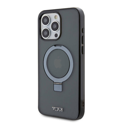 iPhone 15 Pro Max Kılıf TUMI orijinal Lisanslı M-safe Şarj Özellikli PC TPU Metal Logolu Ring Standlı Kılıf