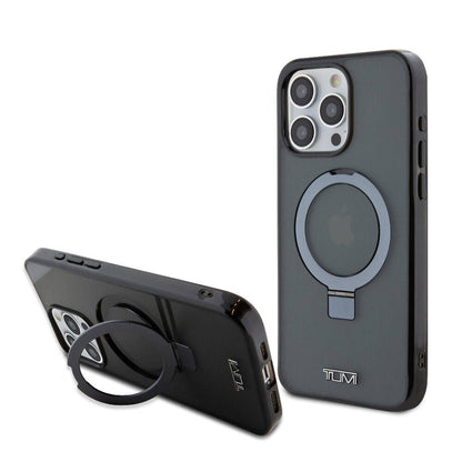 iPhone 15 Pro Max Kılıf TUMI orijinal Lisanslı M-safe Şarj Özellikli PC TPU Metal Logolu Ring Standlı Kılıf