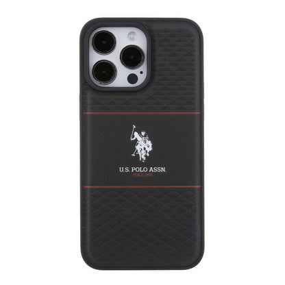iPhone 15 Pro Max Kılıf U.S. Polo Assn. Orijinal Lisanslı Deri Şeritli Logo Dizayn Kılıf