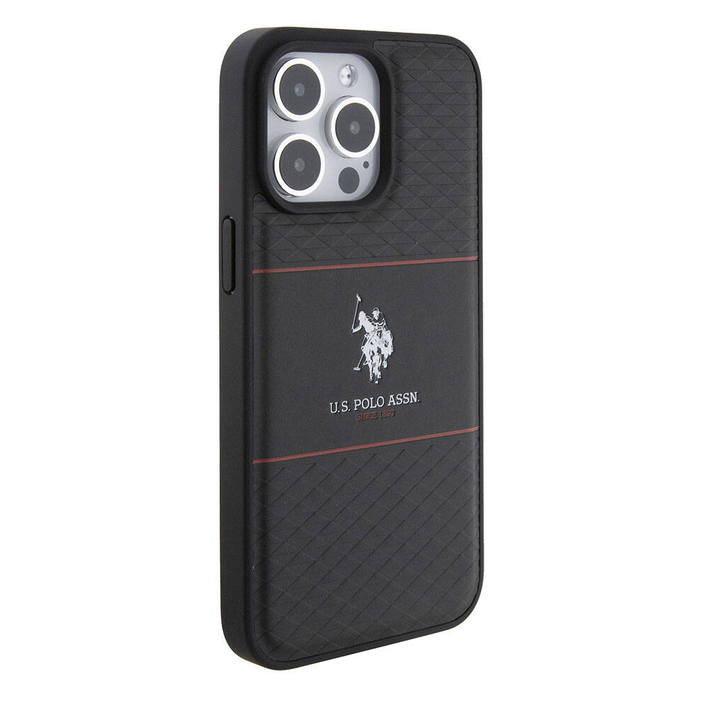 iPhone 15 Pro Max Kılıf U.S. Polo Assn. Orijinal Lisanslı Deri Şeritli Logo Dizayn Kılıf