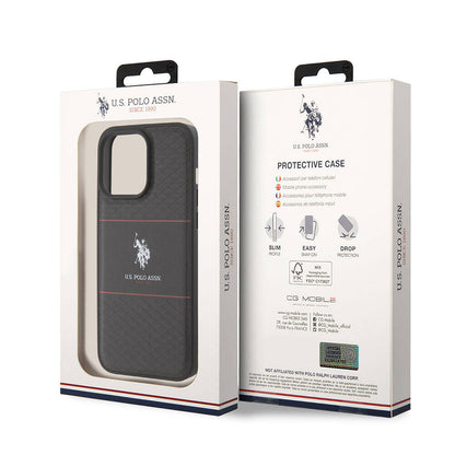 iPhone 15 Pro Max Kılıf U.S. Polo Assn. Orijinal Lisanslı Deri Şeritli Logo Dizayn Kılıf