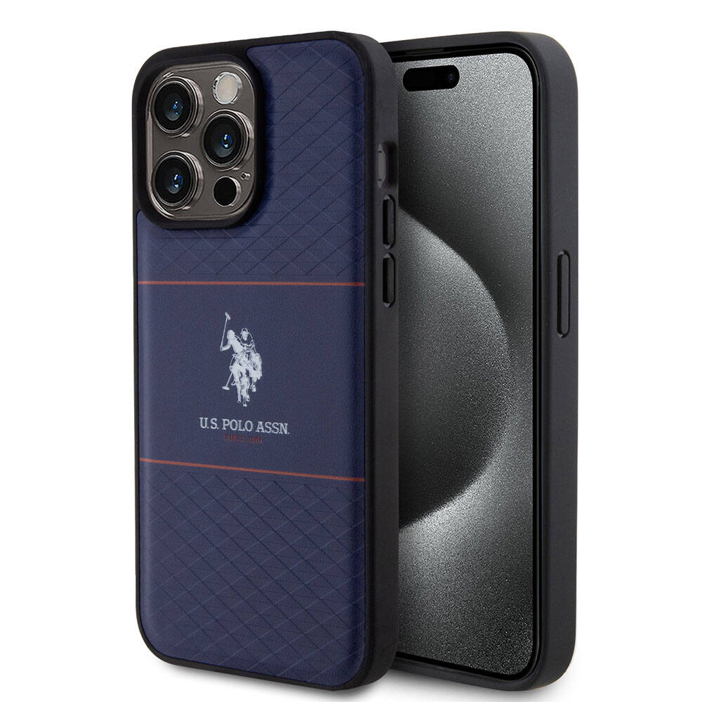 iPhone 15 Pro Max Kılıf U.S. Polo Assn. Orijinal Lisanslı Deri Şeritli Logo Dizayn Kılıf