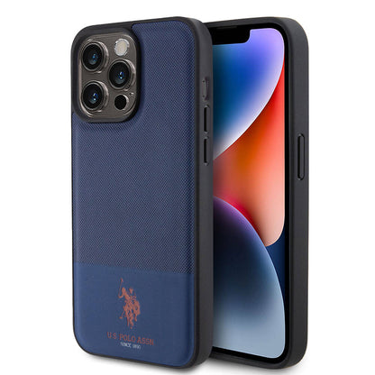 iPhone 15 Pro Max Kılıf U.S. Polo Assn. Orijinal Lisanslı Suni Deri Arka Yüzey Baskı Logolu Örgü Desenli Kılıf
