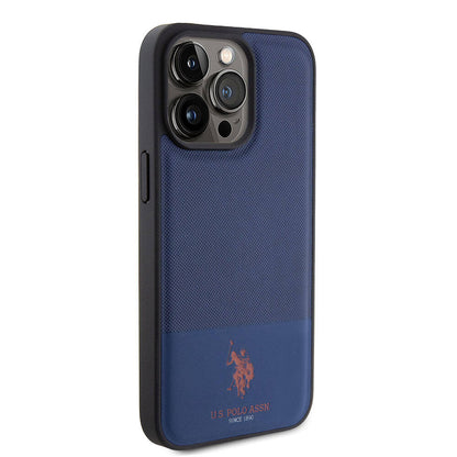 iPhone 15 Pro Max Kılıf U.S. Polo Assn. Orijinal Lisanslı Suni Deri Arka Yüzey Baskı Logolu Örgü Desenli Kılıf
