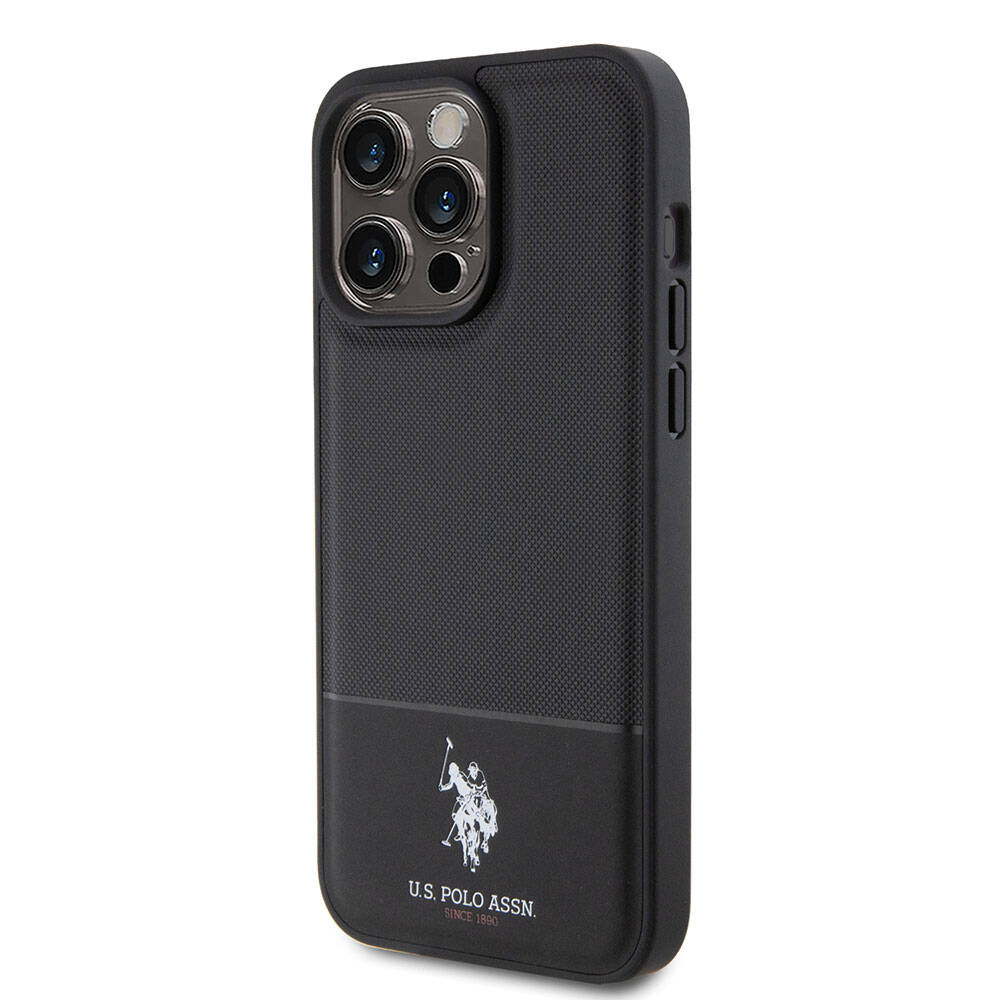 iPhone 15 Pro Max Kılıf U.S. Polo Assn. Orijinal Lisanslı Suni Deri Arka Yüzey Baskı Logolu Örgü Desenli Kılıf