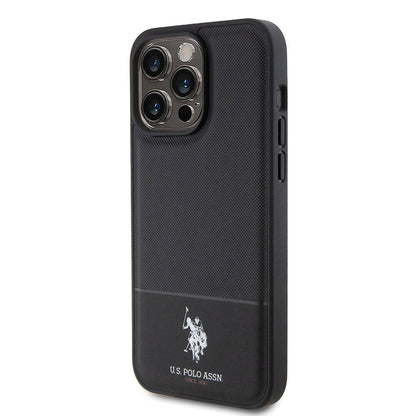 iPhone 15 Pro Max Kılıf U.S. Polo Assn. Orijinal Lisanslı Suni Deri Arka Yüzey Baskı Logolu Örgü Desenli Kılıf