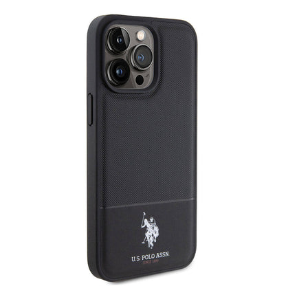 iPhone 15 Pro Max Kılıf U.S. Polo Assn. Orijinal Lisanslı Suni Deri Arka Yüzey Baskı Logolu Örgü Desenli Kılıf