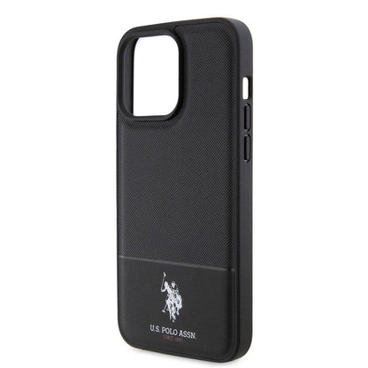 iPhone 15 Pro Max Kılıf U.S. Polo Assn. Orijinal Lisanslı Suni Deri Arka Yüzey Baskı Logolu Örgü Desenli Kılıf