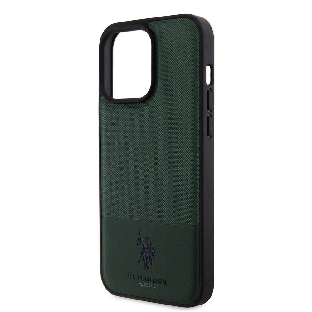 iPhone 15 Pro Max Kılıf U.S. Polo Assn. Orijinal Lisanslı Suni Deri Arka Yüzey Baskı Logolu Örgü Desenli Kılıf