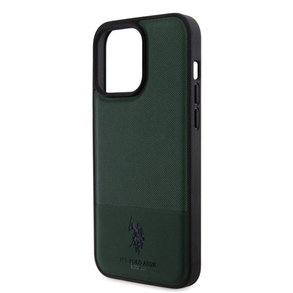 iPhone 15 Pro Max Kılıf U.S. Polo Assn. Orijinal Lisanslı Suni Deri Arka Yüzey Baskı Logolu Örgü Desenli Kılıf