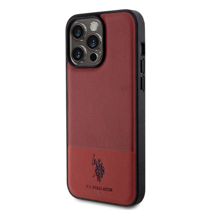 iPhone 15 Pro Max Kılıf U.S. Polo Assn. Orijinal Lisanslı Suni Deri Arka Yüzey Baskı Logolu Örgü Desenli Kılıf