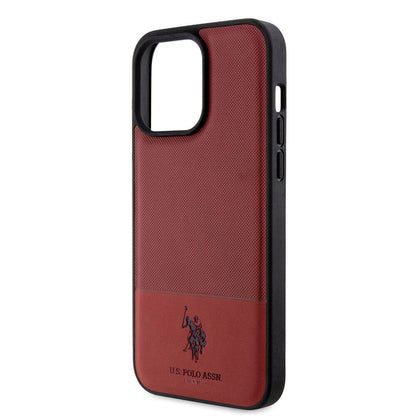 iPhone 15 Pro Max Kılıf U.S. Polo Assn. Orijinal Lisanslı Suni Deri Arka Yüzey Baskı Logolu Örgü Desenli Kılıf
