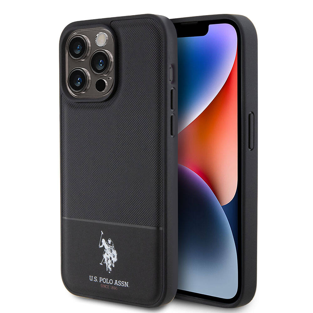 iPhone 15 Pro Max Kılıf U.S. Polo Assn. Orijinal Lisanslı Suni Deri Arka Yüzey Baskı Logolu Örgü Desenli Kılıf