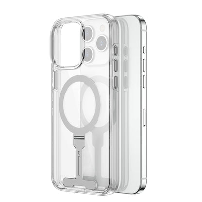 iPhone 15 Pro Max Kılıf Wiwu FYY-014 M-safe Şarj Özellikli Alüminyum Alaşım Metal Standlı Şeffaf Kılıf