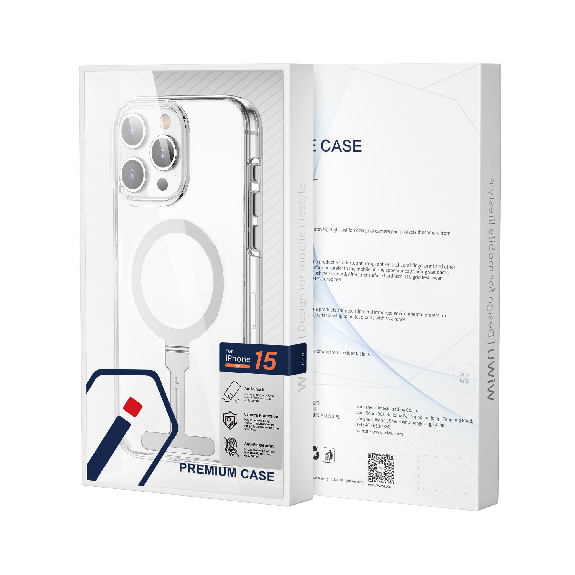 iPhone 15 Pro Max Kılıf Wiwu FYY-014 M-safe Şarj Özellikli Alüminyum Alaşım Metal Standlı Şeffaf Kılıf