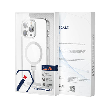 iPhone 15 Pro Max Kılıf Wiwu FYY-014 M-safe Şarj Özellikli Alüminyum Alaşım Metal Standlı Şeffaf Kılıf