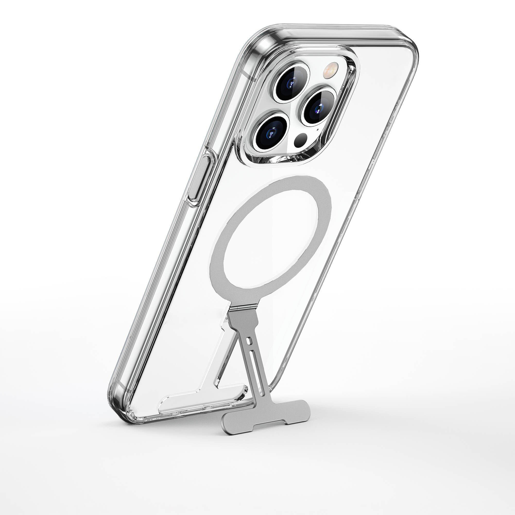 iPhone 15 Pro Max Kılıf Wiwu FYY-014 M-safe Şarj Özellikli Alüminyum Alaşım Metal Standlı Şeffaf Kılıf