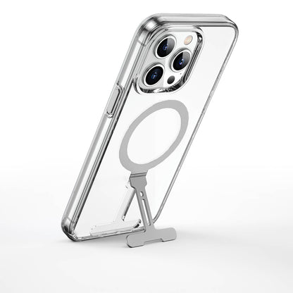 iPhone 15 Pro Max Kılıf Wiwu FYY-014 M-safe Şarj Özellikli Alüminyum Alaşım Metal Standlı Şeffaf Kılıf