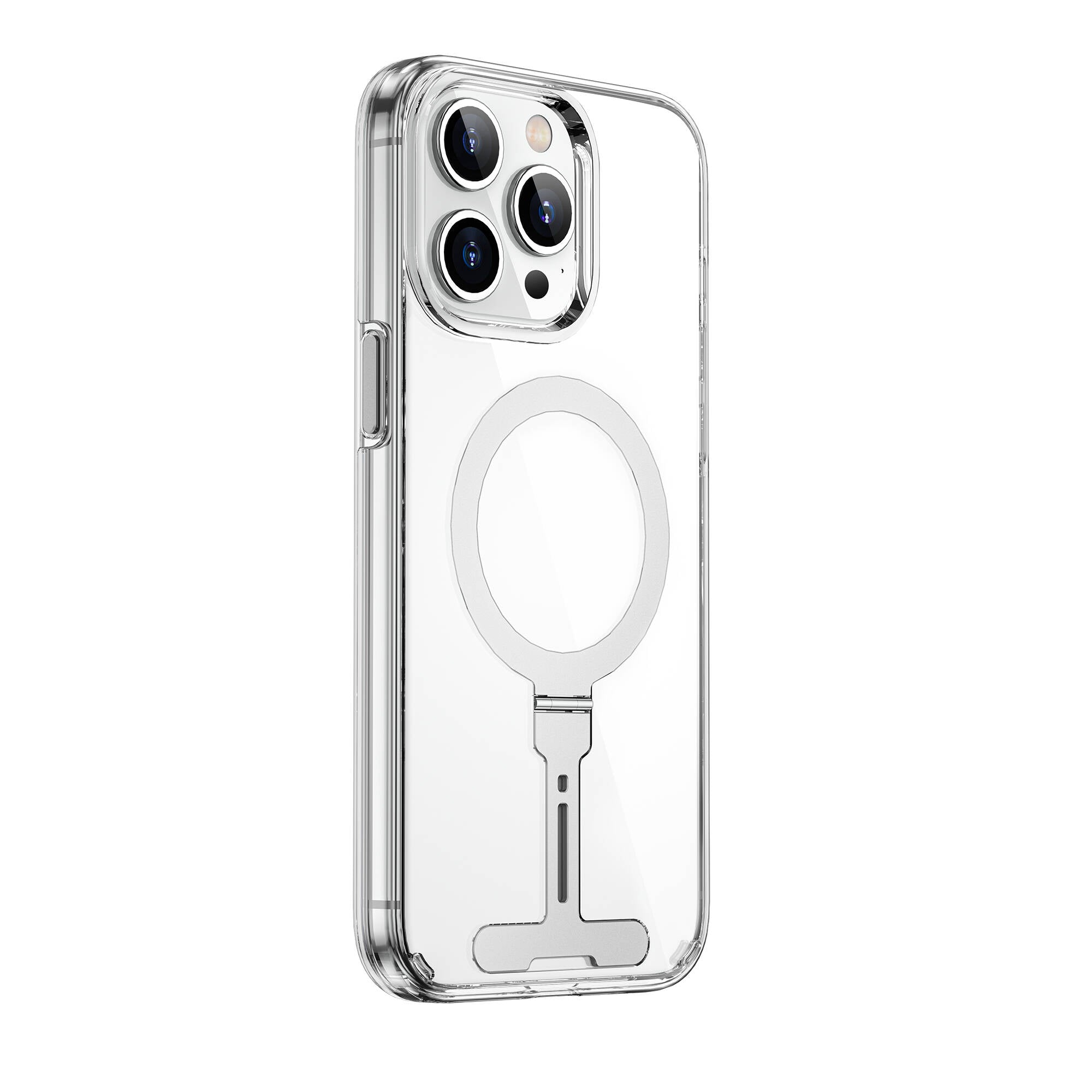 iPhone 15 Pro Max Kılıf Wiwu FYY-014 M-safe Şarj Özellikli Alüminyum Alaşım Metal Standlı Şeffaf Kılıf