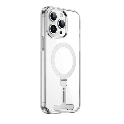 iPhone 15 Pro Max Kılıf Wiwu FYY-014 M-safe Şarj Özellikli Alüminyum Alaşım Metal Standlı Şeffaf Kılıf
