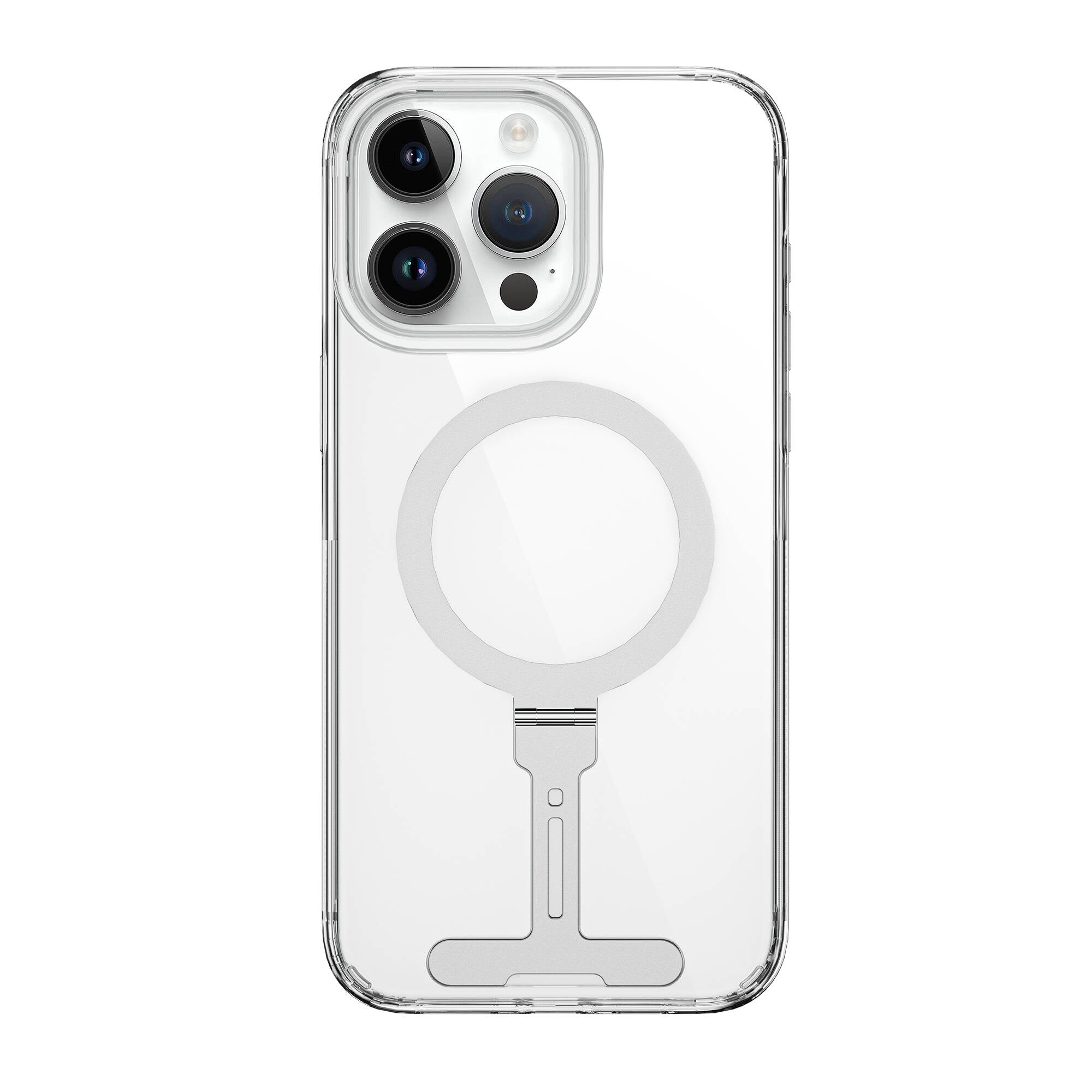 iPhone 15 Pro Max Kılıf Wiwu FYY-014 M-safe Şarj Özellikli Alüminyum Alaşım Metal Standlı Şeffaf Kılıf