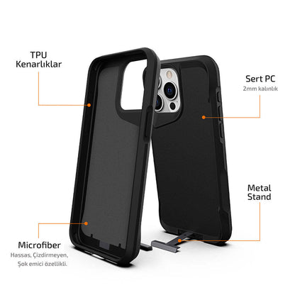 iPhone 15 Pro Max Kılıf Zore Airbag Kenarlı T-Max Mat Standlı Kılıf