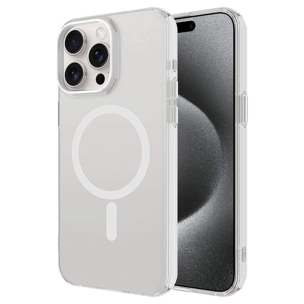 iPhone 15 Pro Max Kılıf Zore M-safe Şarj Özellikli Buzlu Transparan C-Pro Sert Kılıf