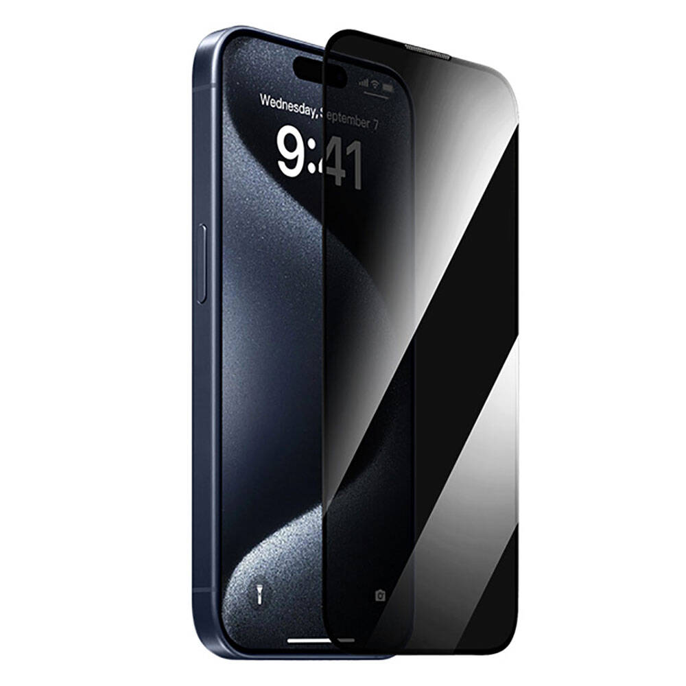 iPhone 15 Pro Wiwu GT-011 Anti-Bakteriyel Özellikli Polimer Oleofobik Kaplama Temperli Privacy Cam Ekran Koruyucu