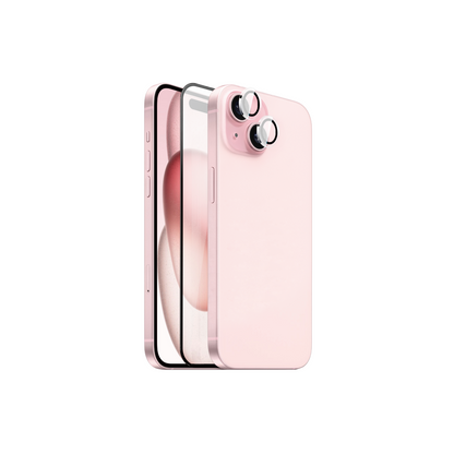 iPhone 15 Wiwu Wi-IP002 2in1 Temperli Cam Ahize Toz Önleyici Ekran Koruyucu ve Kamera Lens Koruyucu Set