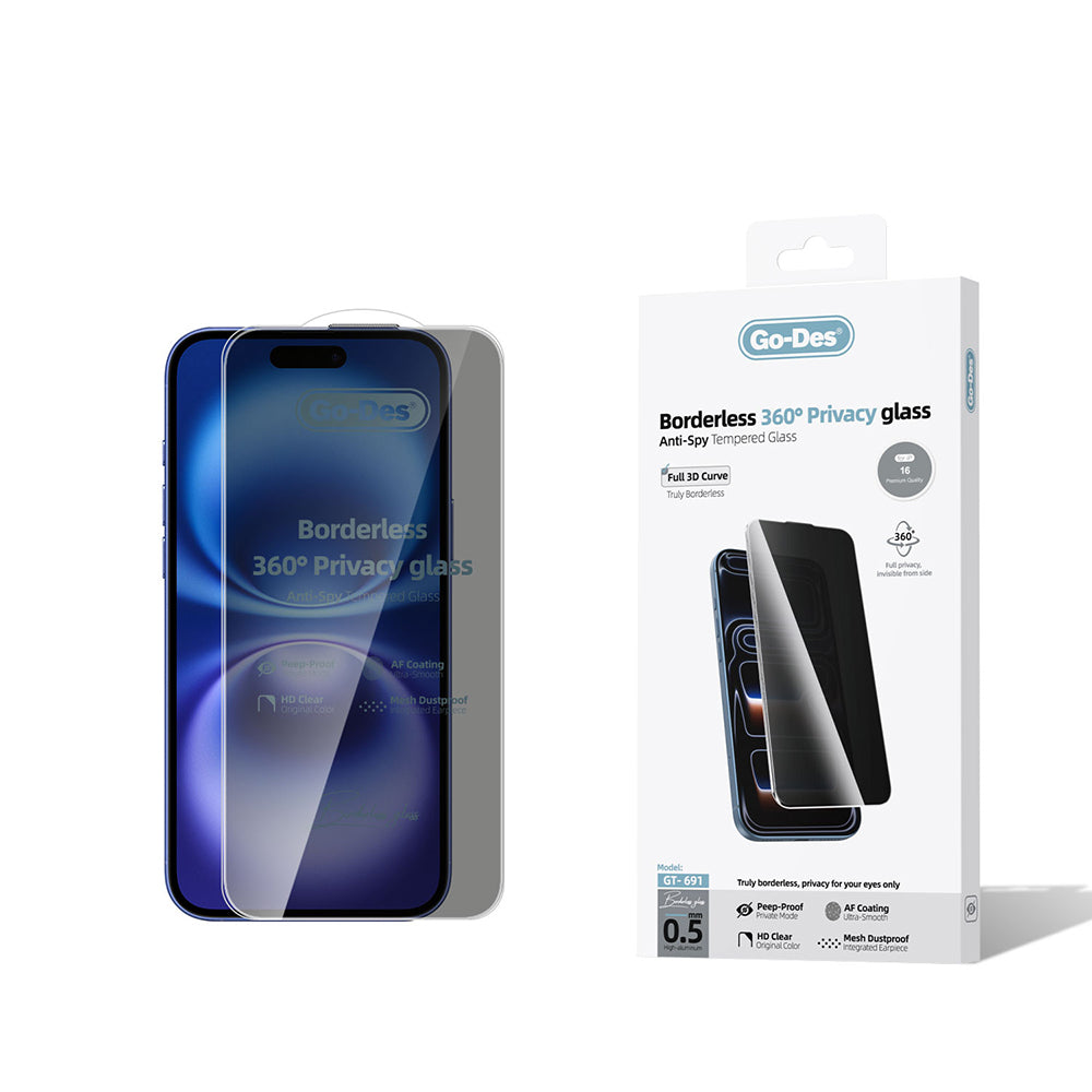 iPhone 16 Go Des AF Borderless Privacy Temperli Cam Ekran Koruyucu