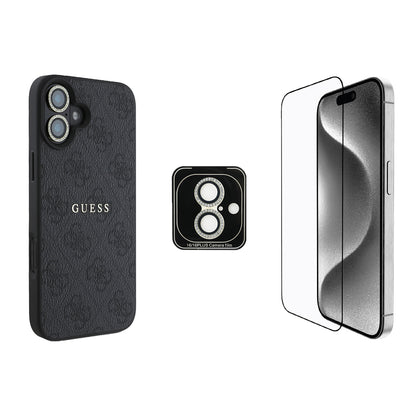 iPhone 16 Guess Orijinal Lisanslı Kılıf + Ekran Koruyucu + Lens Koruyucu 3in1 Aksesuar Seti