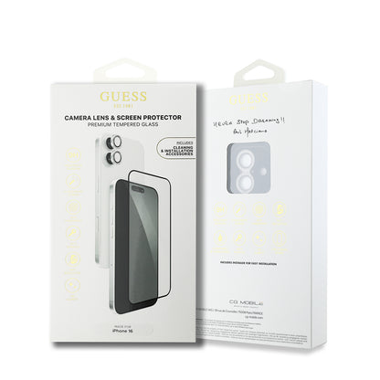 iPhone 16 Guess Orijinal Lisanslı Rhinestone Ekran Koruyucu + Lens Koruyucu 2in1 Aksesuar Seti