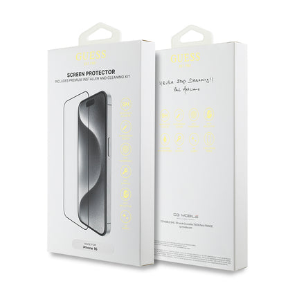 iPhone 16 Guess Orijinal Lisanslı Temperli Cam Ekran Koruyucu Uygulama Aparatlı Outline Serisi