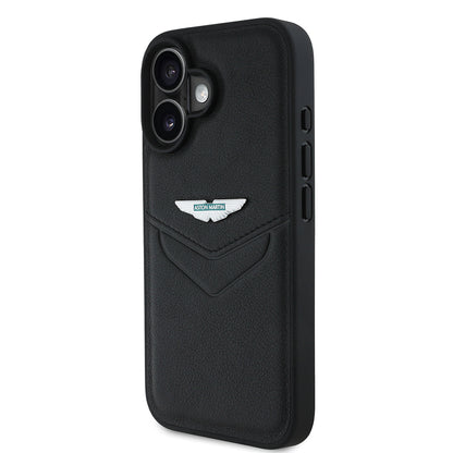 iPhone 16 Kılıf Aston Martin Orijinal Lisanslı Victory Dizayn PU Deri Metal Logolu Kılıf