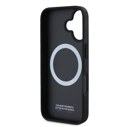 iPhone 16 Kılıf BMW Orijinal Lisanslı M-safe Şarj Özellikli M Logolu Üç Çizgili Delikli Deri Kılıf
