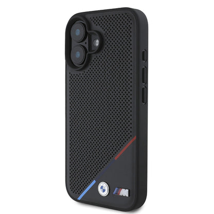 iPhone 16 Kılıf BMW Orijinal Lisanslı M-safe Şarj Özellikli M Logolu Üç Çizgili Delikli Deri Kılıf