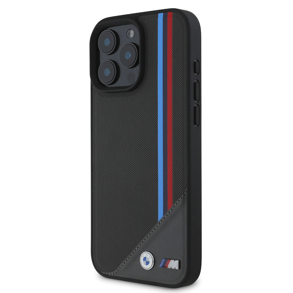iPhone 16 Kılıf BMW Orijinal Lisanslı M-safe Şarj Özellikli M Logolu Üç Çizgili Dikiş Detaylı Meshed Tricolor Stripes Kılıf