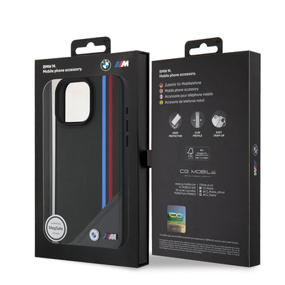 iPhone 16 Kılıf BMW Orijinal Lisanslı M-safe Şarj Özellikli M Logolu Üç Çizgili Dikiş Detaylı Meshed Tricolor Stripes Kılıf