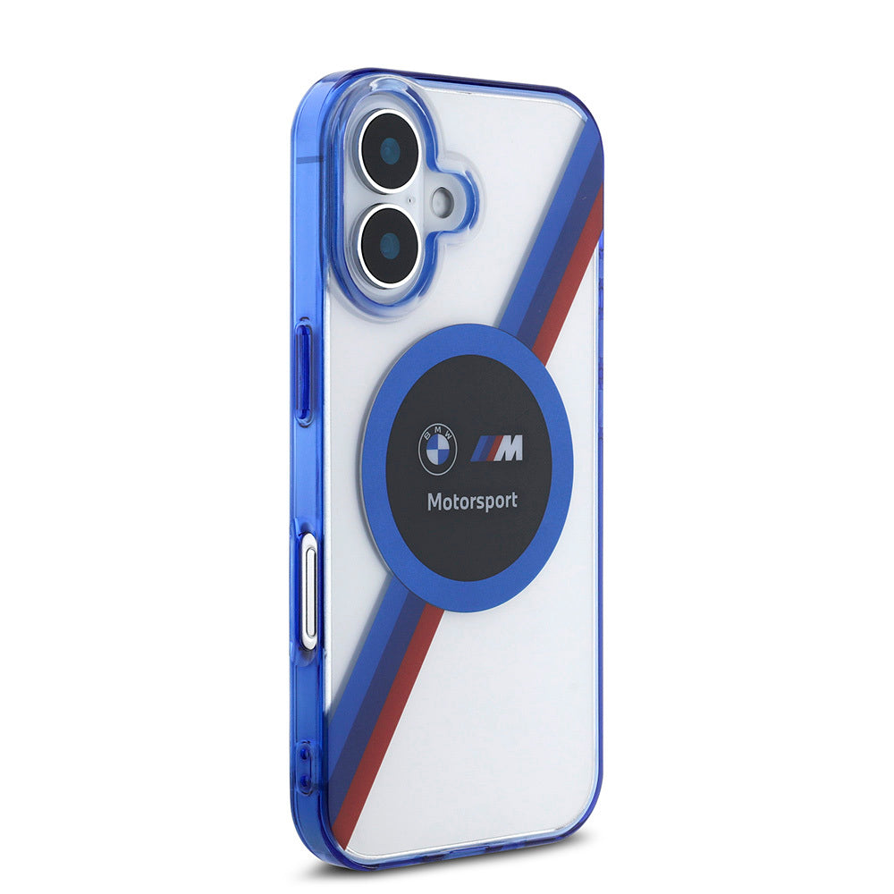 iPhone 16 Kılıf BMW Orijinal Lisanslı M-safe Şarj Özellikli M Logolu Üç Renk Çizgili Motorsport Circle Kılıf