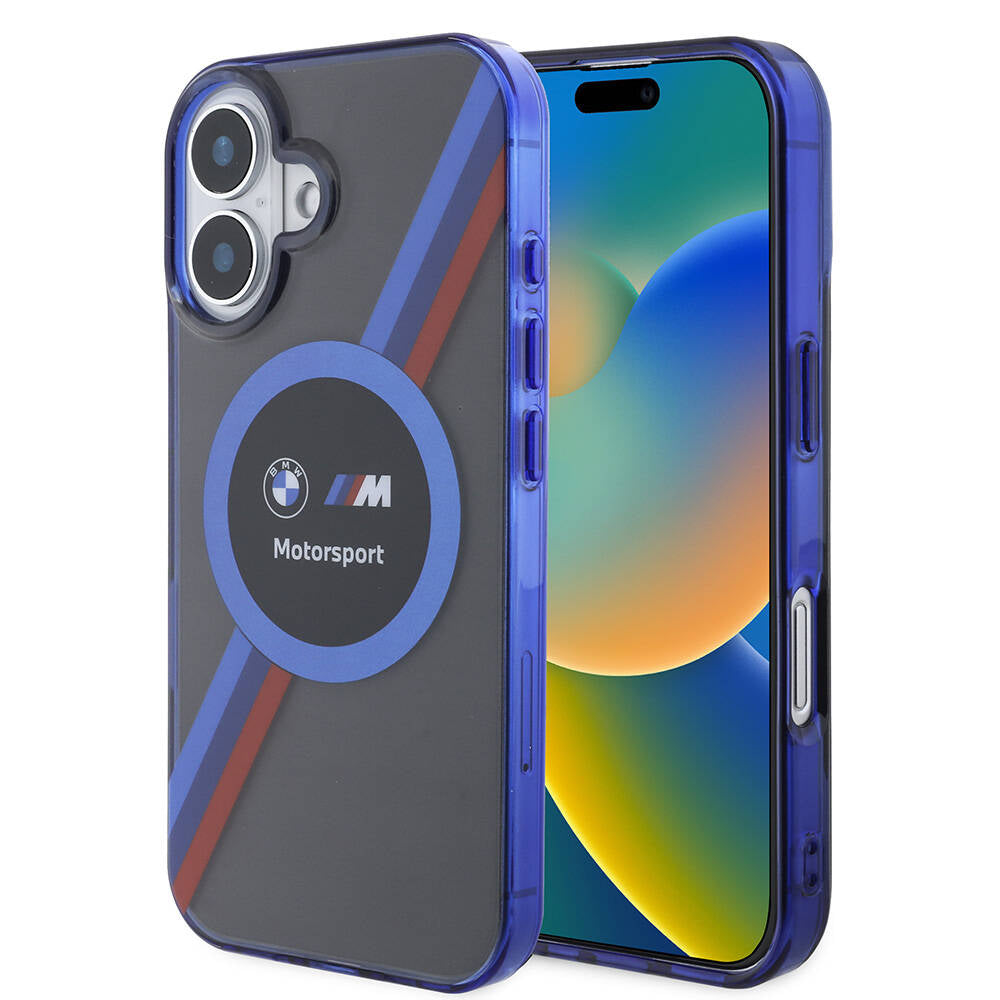 iPhone 16 Kılıf BMW Orijinal Lisanslı M Logolu Üç Renk Çizgili Motorsport Circle Kılıf
