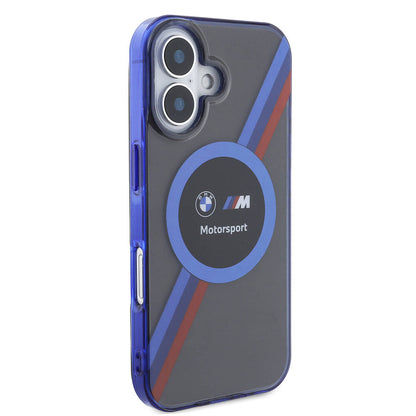 iPhone 16 Kılıf BMW Orijinal Lisanslı M Logolu Üç Renk Çizgili Motorsport Circle Kılıf