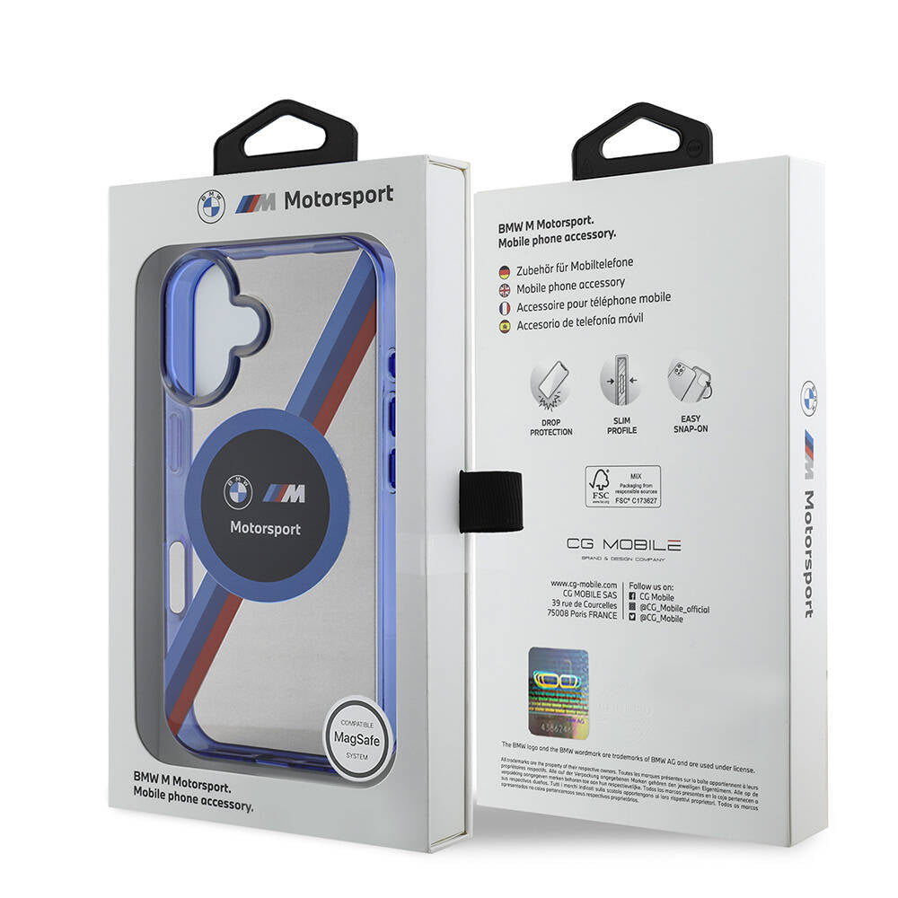 iPhone 16 Kılıf BMW Orijinal Lisanslı M Logolu Üç Renk Çizgili Motorsport Circle Kılıf