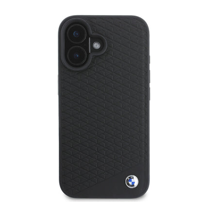 iPhone 16 Kılıf BMW Orijinal Lisanslı M-safe Şarj Özellikli Metal Logolu Dokulu Diamond Deri Kılıf