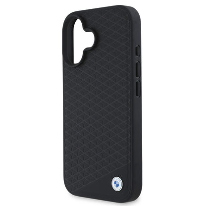 iPhone 16 Kılıf BMW Orijinal Lisanslı M-safe Şarj Özellikli Metal Logolu Dokulu Diamond Deri Kılıf