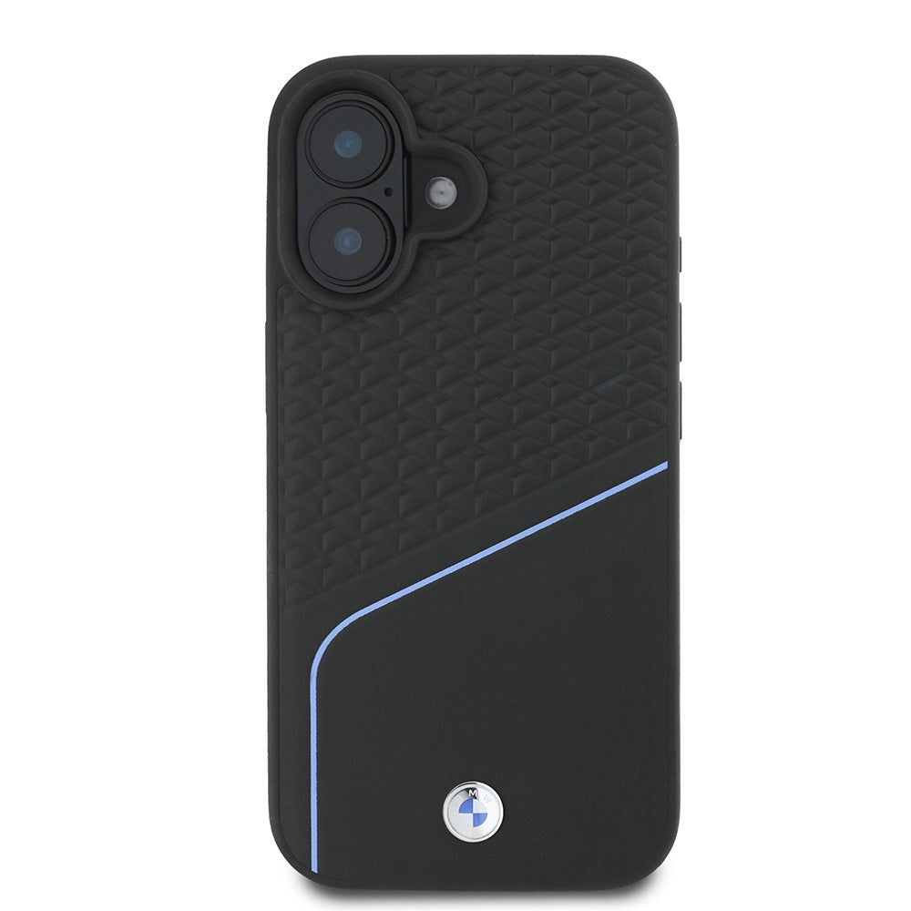 iPhone 16 Kılıf BMW Orijinal Lisanslı M-safe Şarj Özellikli Metal Logolu Dokulu ve Çizgili Deri Kılıf